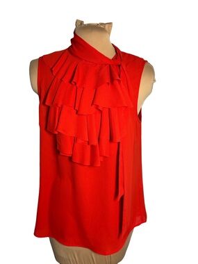 Banana Republic Red Ruffle Blouse Sleeveless Tie Neck Top Career Size S